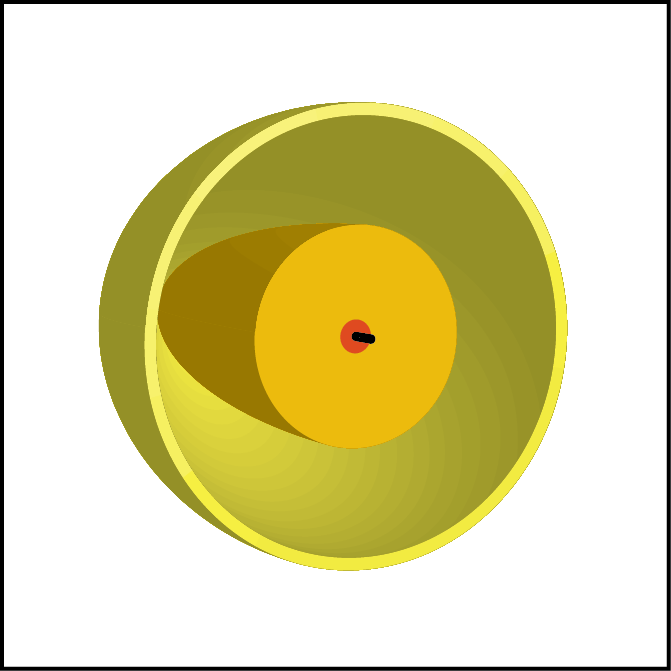 Awareness and Irreality 3D This is a 3D rendering of the reality model as depicted so far. That object is turned somewhat so that the viewer can see the concentrically enclosed areas that define the end of the cucumber (as described in the previous alternate text.)